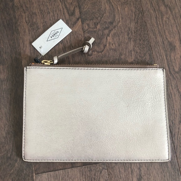 *Metallic Gold LEATHER Fossil Taupe Pouch / Clutch* - Picture 6 of 12